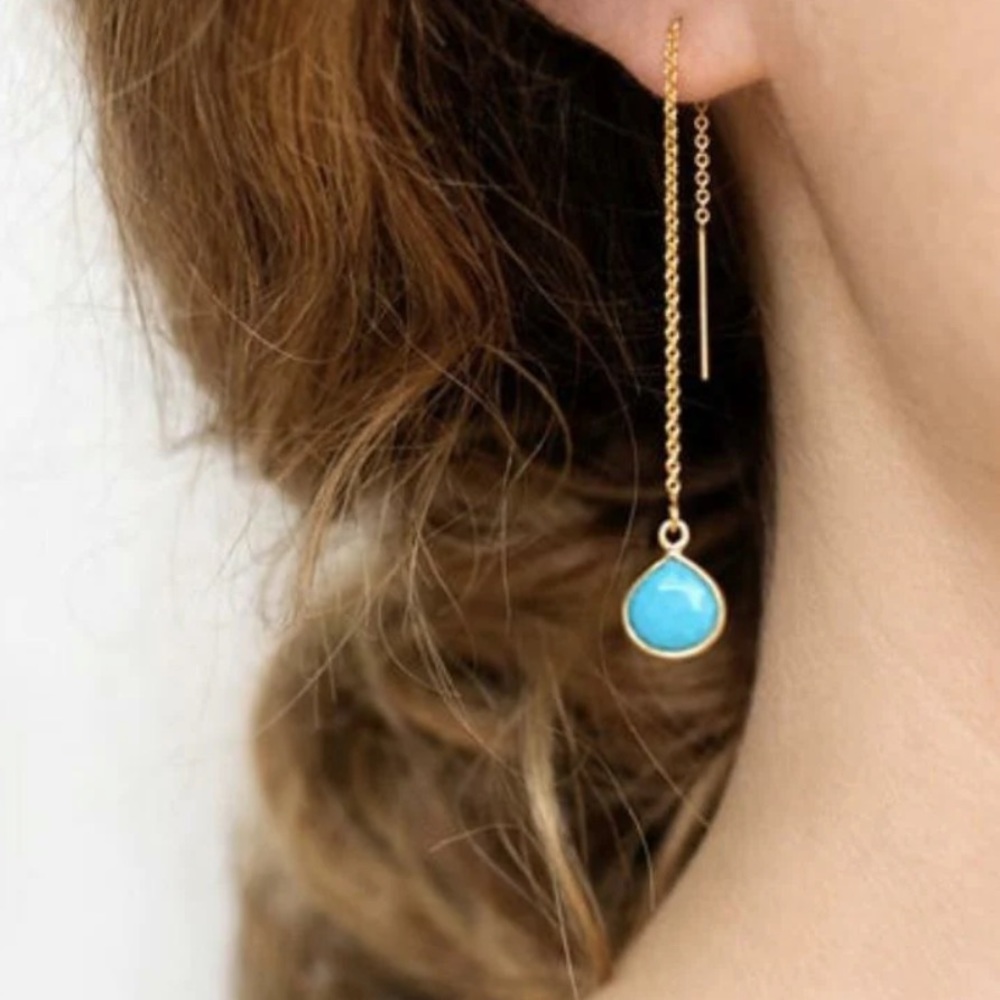 Faceted Turquoise Drop Chain Earrings